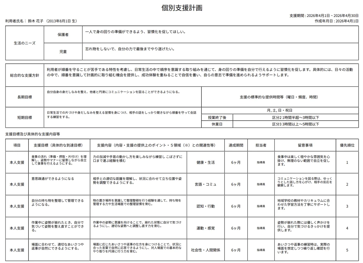 AIが目標提案、計画書へ自動反映 の画面イメージ 1